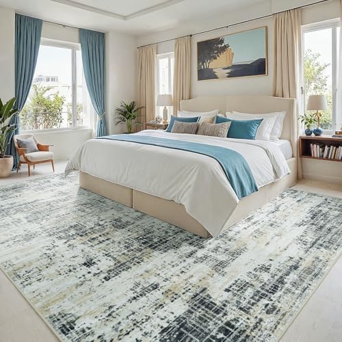 9x12 Washable Area Rug for Living Room Bedroom: Non-Slip Modern Black Gray - color: Black Gray/Gold, size: 9' x 12' (Rectangular)