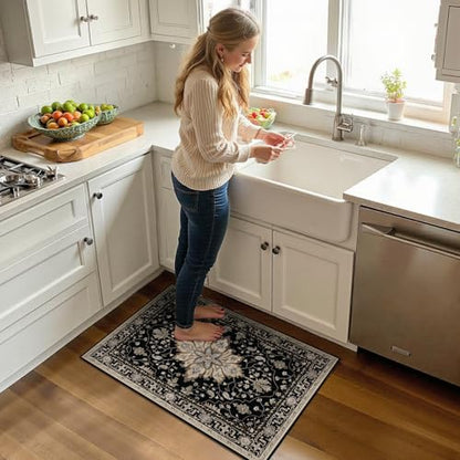 RELEANY Washable Area Rug, Small 2'x3', Black/Neutral - color: Black/Neutral, size: 2' x 3' (Rectangular)