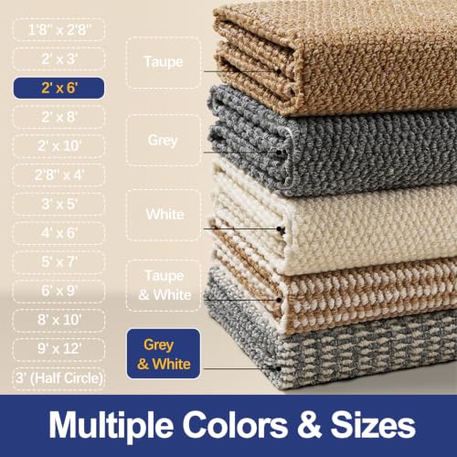 Faux Jute Rug Runner 2'x6', Washable & Non-Slip, Grey & White - color: Grey & White, size: 2' x 6' (Rectangular)