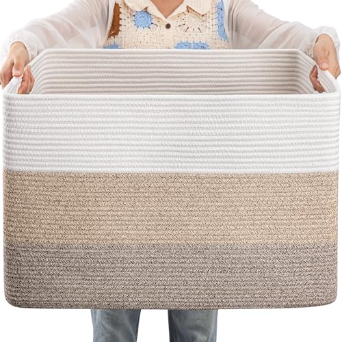 OIAHOMY Blanket Basket Laundry Basket Dog Toy Basket 108L Gradient Brown - color: Gradient Yellow, size: 25”x16”x16”