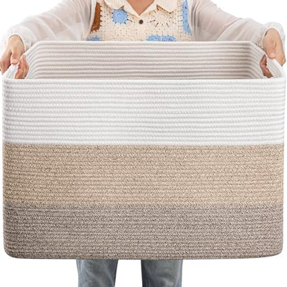 OIAHOMY Blanket Basket Laundry Basket Dog Toy Basket 108L Gradient Brown - color: Gradient Yellow, size: 25”x16”x16”
