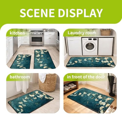 Classic Kitchen Mats for Floor, 2-Piece Non-Slip Kitchen Rugs - color: Ginkgo Leaf