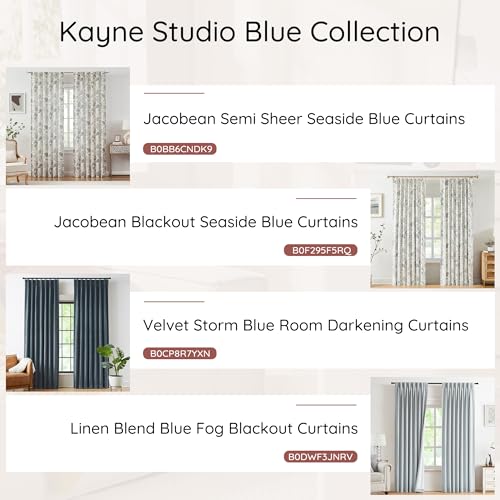 Kayne Studio Blue Grey Jacobean Floral Rod Pocket Semi Sheer Curtains 84" L - color: Blue Grey, size: 52"W x 84"L (Pack of 2)