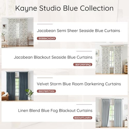 Kayne Studio Blue Grey Jacobean Floral Rod Pocket Semi Sheer Curtains 84" L - color: Blue Grey, size: 52"W x 84"L (Pack of 2)