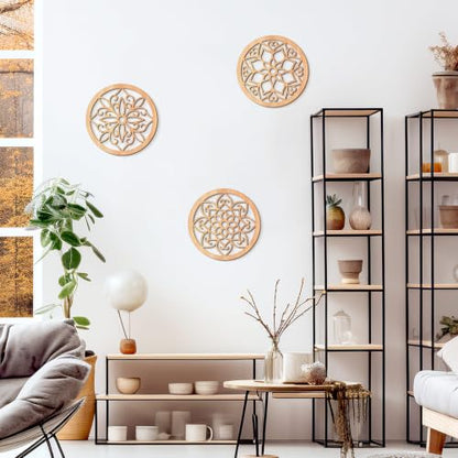KOYILTD 4 Pcs Thicken Wooden Wall Art Rustic Farmhouse Flower Wall Art - color: Round, size: 8.2in