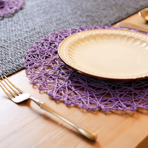 AHHFSMEI Paper Braided Round Placemats Set of 12 Natural Non-Slip Heat Resistant Table Mats for Dining Tables Woven Indoor Outdoor Place mats(Purple,12) - color: Purple