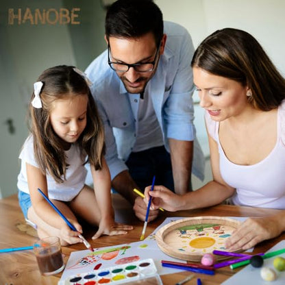 Hanobe DIY 장식 접시용 미완성 원형 나무 공예 트레이 - color: 천연 목재.