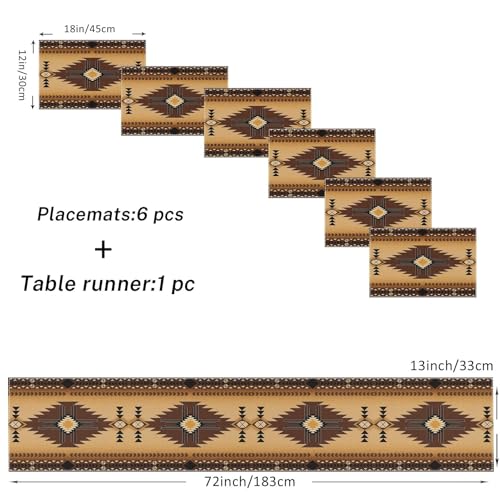 ArtSocket Table Runner and Placemats Set of 6, Boho Aztec - color: Western Brown