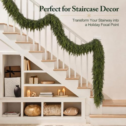 9 Ft Christmas Cedar Garland, Real Touch Thick Cedar Garland for Mantel - size: 9 Ft Cedar Garland