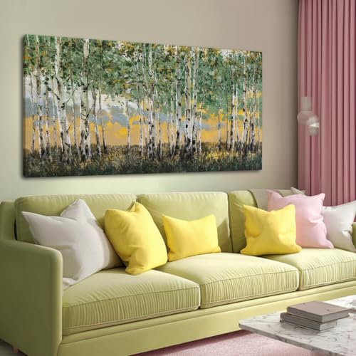 Birch Tree Canvas Wall Art Green Yellow Wall Decor Living Room 29x58Inch - color: Green and Yellow, size: 58"L x 29"W