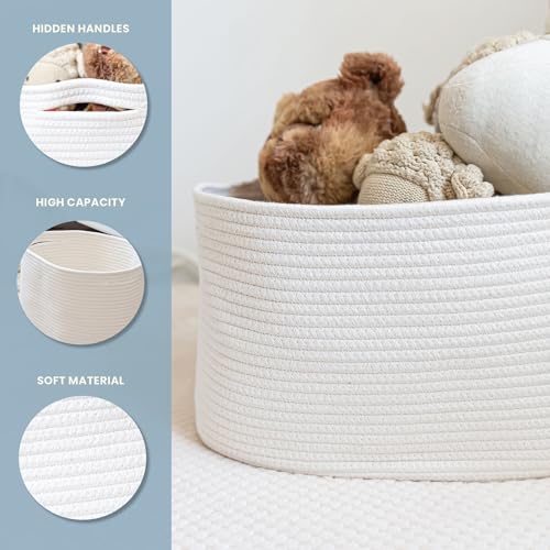 OrganiHaus Cotton Rope Baskets for Shelves, Set of 3, 15x9x10 - color: Full Off-White