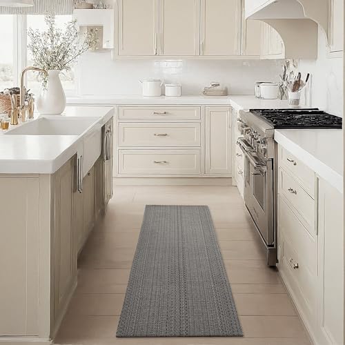 MatEssenz Runner Rug – Boho 2x6 ft Hallway Runner Rug Washable Non-Slip Entryway Rug with Rubber Backing, Grey, Machine Washable, Durable Hand-Woven Design for Home & Kitchen - color: Grey, size: 2' x 6' (Rectangular)