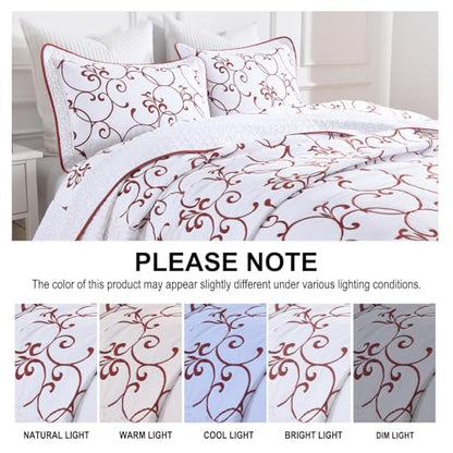 100% Cotton Oversized King Bedspreads 128x120, Burgundy White - color: White/Burgundy, size: Extra Wide Super King(128"x120")