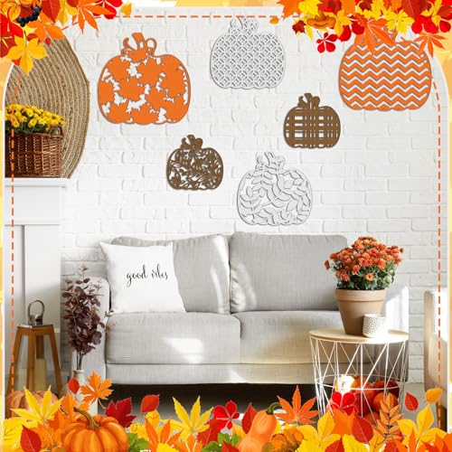 CroBlissful 6 Pcs Fall Pumpkin Wall Decor Autumn Wooden Wall Art - size: 9.45 in, style: Pumpkin