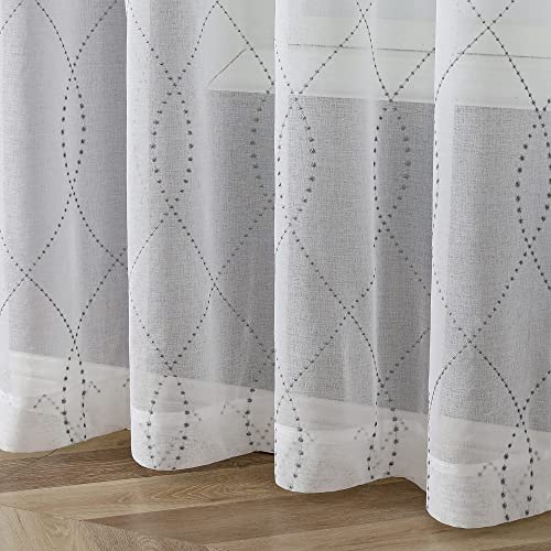 VISIONTEX White Sheer Curtains Grey Dots Moroccan Embroidered 72 Inches - color: Dots-grey, size: 54"W x 72"L (Pack of 2)