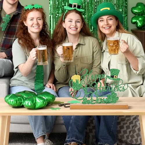 Yaocom 13.78 Inch St Patricks Day Decorations Metal Happy St Patricks Day Irish Shamrock Table Sign Decor with Wooden Base Lucky Clover Leprechaun Centerpiece Gift Decorations for Home Office - style: St. Patrick’s Day