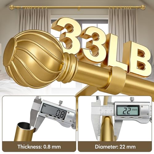 Gold Curtain Rods for Windows 72 to 144 Inch 7/8" Diameter Long - color: Gold, size: 36"-150"|1 Pack