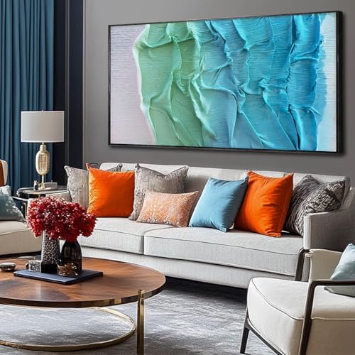 Blue and Sage Green Wall Decor for Home Modern Artwork for Walls Abstract Wall Art for Living Room Black Framed Canvas Pictures for Dining Room 24"x 48" - color: Blue and Green, size: 48"L x 24"W