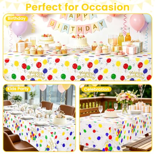 Mulbozy 2Pcs Birthday Tablecloth,Happy Birthday Balloon Plastic Table Cloth - color: Pastel Color Birthday, size: 54" X 108" Rectangle
