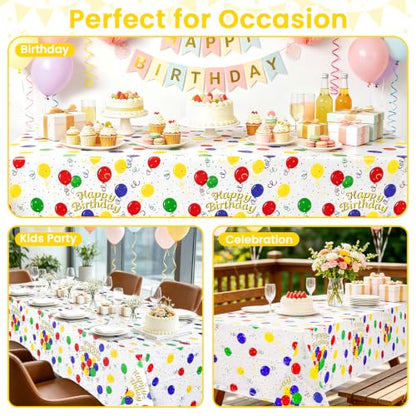 Mulbozy 2Pcs Birthday Tablecloth,Happy Birthday Balloon Plastic Table Cloth - color: Pastel Color Birthday, size: 54" X 108" Rectangle