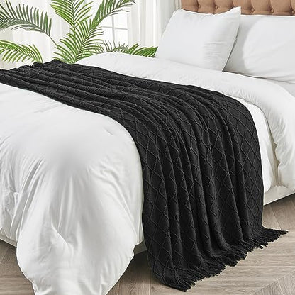 inhand Black Knitted Throw Blanket for Couch and Bed, 60"x80" - color: Black, size: 60"x80"