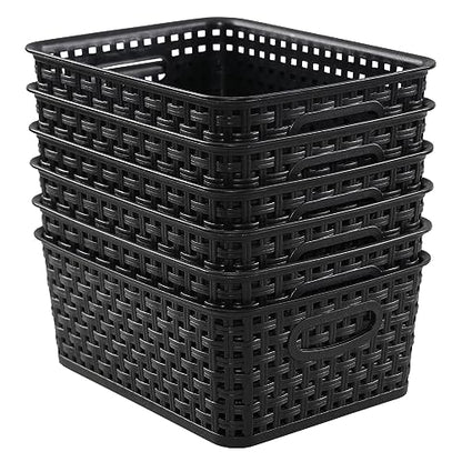 Sandmovie Black Plastic Rattan Storage Baskets, 6 Packs - color: Black