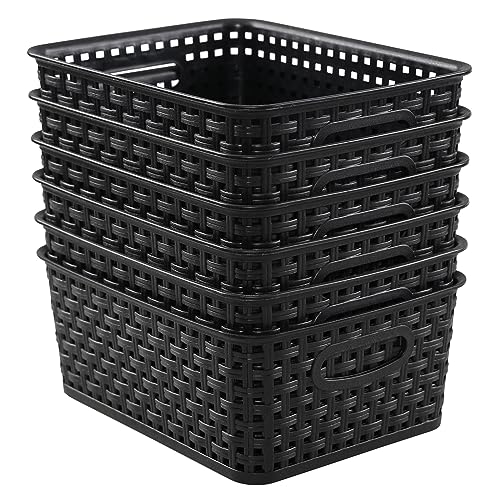 Sandmovie Black Plastic Rattan Storage Baskets, 6 Packs - color: Black