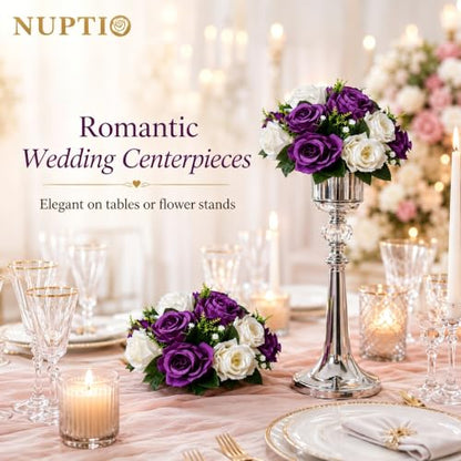 NUPTIO Flower Balls Centerpieces for Tables: Purple & White Fake Roses - color: Purple & White, size: 2 Pcs