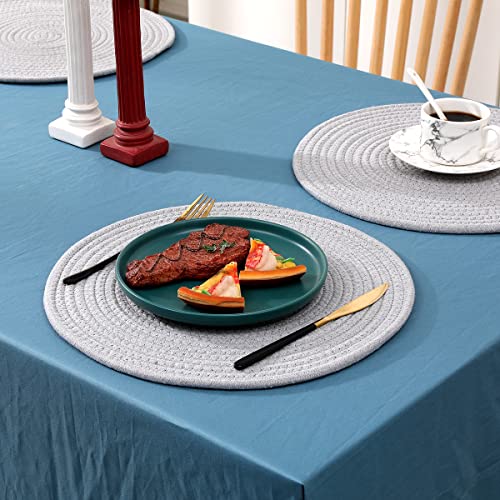 6 Pack Cotton Woven Placemats, 13.8 inches Round Plate Chargers Grey Thick Placemat Set Cotton Rope Braided Tablemats Rattan Tablemats Rustic Weave Placemats for Dining Table - color: Gray, size: Round Set of 6