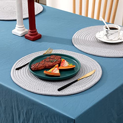6 Pack Cotton Woven Placemats, 13.8 inches Round Plate Chargers Grey Thick Placemat Set Cotton Rope Braided Tablemats Rattan Tablemats Rustic Weave Placemats for Dining Table - color: Gray, size: Round Set of 6