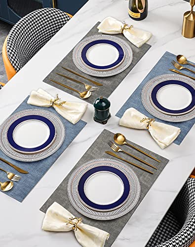 SUEH DESIGN Leather Placemats Table Mats Set of 6, Denim Blue & Smoky Gray - color: A: Denim Blue & Smoky Gray