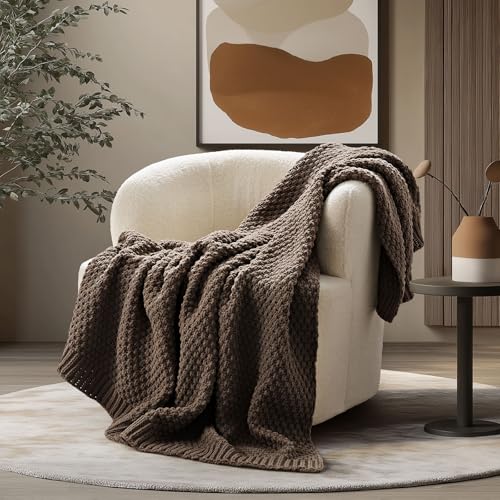 EVERGRACEHOME Chunky Chenille Knit Throw Blanket, 60 x 80, Cocoa Brown - color: Cocoa Brown, size: 60" X 80"