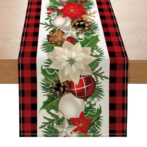 Christmas Decorations - Red and Black Buffalo Check Christmas Table Runner,Winter Holiday Kitchen Dining Table Decoration for Home Party Decor 13 x 72 Inch - size: Christmas002
