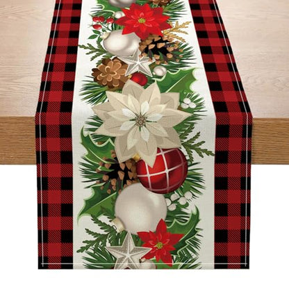 Christmas Decorations - Red and Black Buffalo Check Christmas Table Runner,Winter Holiday Kitchen Dining Table Decoration for Home Party Decor 13 x 72 Inch - size: Christmas002