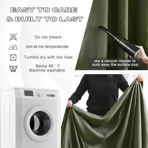 DUALIFE Olive Green Pinch Pleated Curtains 63 Inches Long Burg,Back Tab with Hooks, Cooling Heat Reflective Linen Drapes for Bedroom Track System(Olive,2 Panels W40 xL63) - color: Olive Green, size: 40"W x 63"L (Pack of 2)