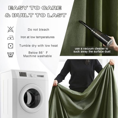 DUALIFE Olive Green Pinch Pleated Curtains 63 Inches Long Burg,Back Tab with Hooks, Cooling Heat Reflective Linen Drapes for Bedroom Track System(Olive,2 Panels W40 xL63) - color: Olive Green, size: 40"W x 63"L (Pack of 2)