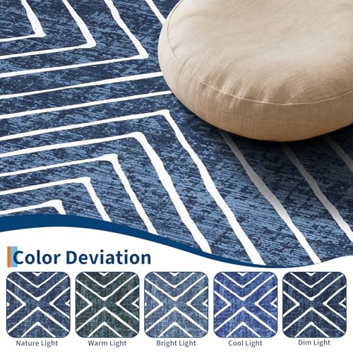 ROYHOME Geometric Area Rug 4x6 for Bedroom Washable Non Slip Throw Carpet - color: Navy, size: 4' x 6' (Rectangular)