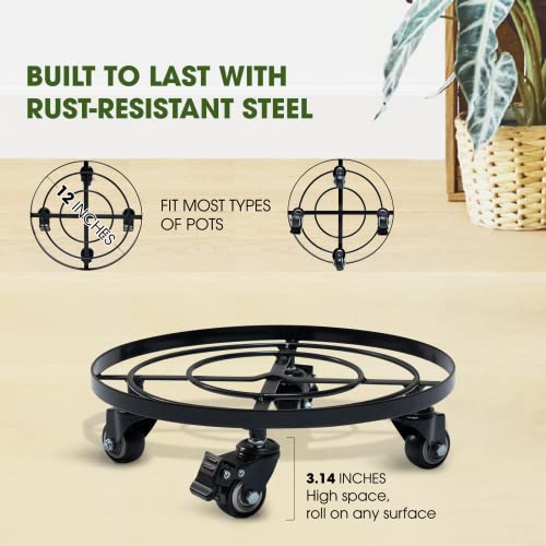 Idzo Round Heavy Duty Plant Caddy with Wheels, Cast Iron Plant Dolly, Plant Stand with Wheels, Load Capacity 180 Lbs, Repositioning Heavy Pots, Hauling Heavy Household Items, 14 Inch - Black - color: ROUND CAST IRON BLACK, size: 14 INCH