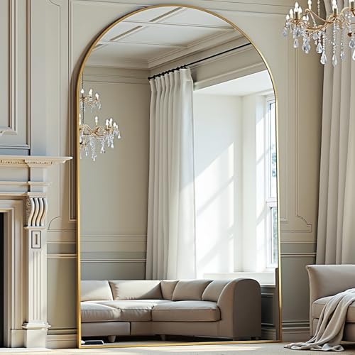 Prywot Full Length Mirror, Oversized 81"x41" Arched-Top Floor Mirror, Gold - color: Gold, size: 81"L x 41"W