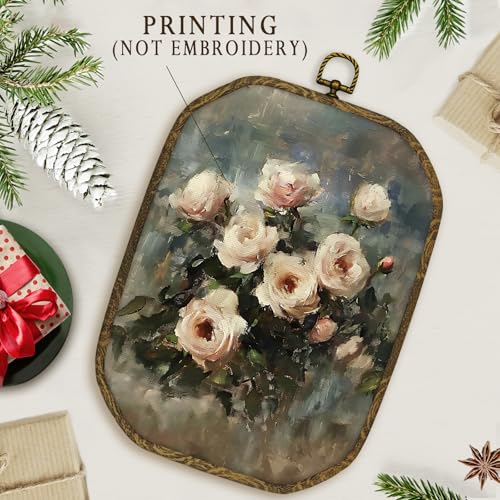 nvucamd Vintage Moody Floral Wall Art Decor Framed, Rustic Floral Octagon Canvas Prints Wall Art, Farmhouse Country Rose Hanging Decor for Bathroom Living Room Bedroom Gallery, 10.2x7 Inches - color: moody floral, size: 10.2"L x 7"W