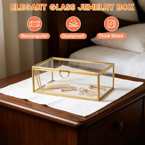 Vintage Glass Jewelry Box with Lid 5.7'' x 3.5'' x 2.2''