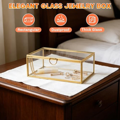 Vintage Glass Jewelry Box with Lid 5.7'' x 3.5'' x 2.2''