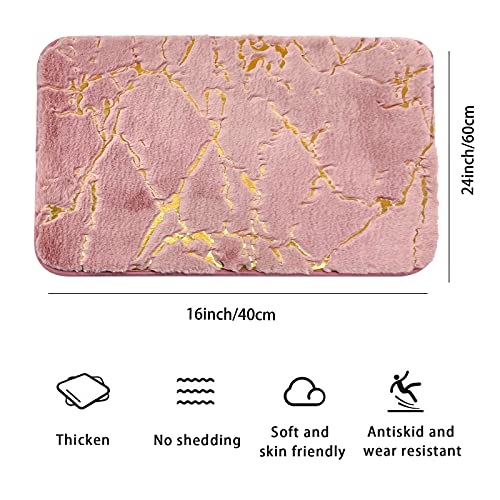 Marble Bathroom Rugs Nonslip Pink Bathroom Mats Ultra Soft Washable Bath Mats for Bathroom Floor Mats Carpet Water Absorbent Shower Rug Decoration for Kitchen Bedroom Living Room - color: Pink, size: 15.8" x 23.6"