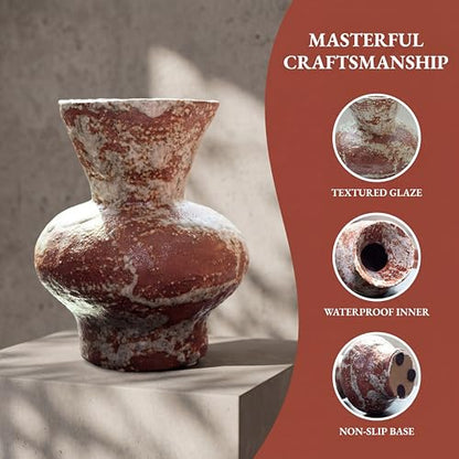 Rustic Farmhouse Ceramic Vase Home Decor (Dark Brown and White, Small) - color: Dark Brown and White