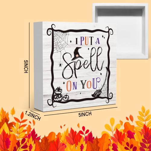 Halloween Spooky Decor Gifts for Women Sister I Put A Spell on You Halloween Wood Decorations Sign for Home Farmhouse Office Bathroom Desk Shelf 5 x 5 Inches - color: Spell
