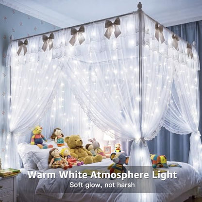 Ollny 200LED Curtain Lights 6.6ftx6.6ft, Cool White String Lights Plug in - color: Cool White, size: 200 LED