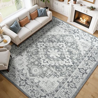 Lessymo Area Rugs 7x10 for Living Room, Washable Rugs Non-Slip, Grey White - color: Grey Beige, size: 7' x 10' (Rectangular)