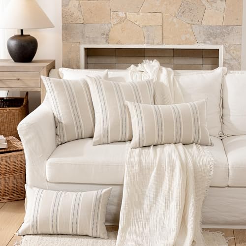 Hckot Stripe Throw Pillow Covers 12x24 Lumbar Dusty Blue Pillow Covers - color: Dusty Blue, size: 24" x 12" (Pack of 2)