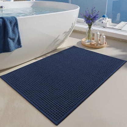 Color&Geometry Dark Blue 36x24 Waffle Bath Mat, Non Slip Bathroom Rug - color: Dark Blue, size: 24"x36"
