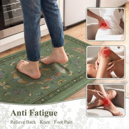 KIMODE Kitchen Mats for Floor Cushioned Anti Fatigue Kitchen Rugs Sets of 2 - color: Sage Green Botanical